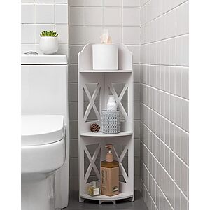 3-Tier Bathroom Corner Shelf Stand (White) $13.25 + Free Shipping w/ Prime or on $35+