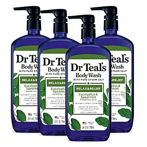 Select Accounts: 4-Pack 24-Oz Dr Teal's Eucalyptus & Spearmint Epsom Salt Body Wash $16.90 w/ S&S + Free Shipping w/ Prime or on $35+