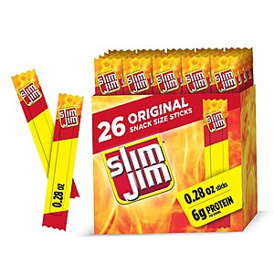 [S&S] Slim Jim Smoked Jerky Snack Sticks, Original Flavor, 0.28 oz., 26-ct $5.19 (20 cents/stick) at Amazon S+S after 25% off coupon
