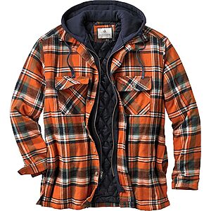 $33.52: Legendary Whitetails Mens Plaid Flannel Shirt Jacket Quilted Hood Polyfill Insulated Shacket, Slate Hatchet Plaid, Size Med