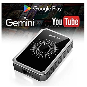 LAMTTO Wireless CarPlay Adapter with Gemini AI, 4GB+32GB Magic Box with Full Google Play Access—Download Streaming Apps, Games, Support Android Auto, OTA, HDMI, Airplay, USB Drive Media Playback