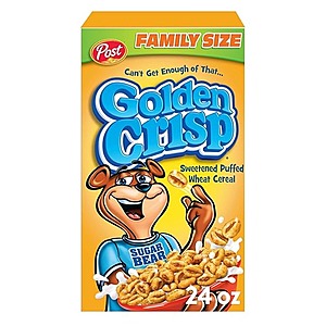 Golden Crisp Breakfast Cereal, Sweetened Puffed Wheat Cereal, 24 OZ Box $3.85 or less