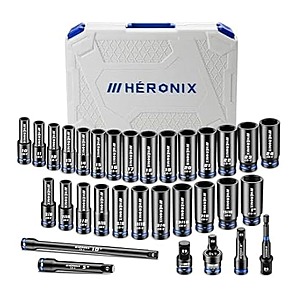 Woot clearance Heronix metric and SAE 1/2" drive 32-piece impact socket set for $30