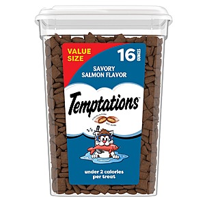 Temptations Cat Treats Classic Crunchy and Soft Cat Treats, Savory Salmon Flavor, 16 oz. Tub