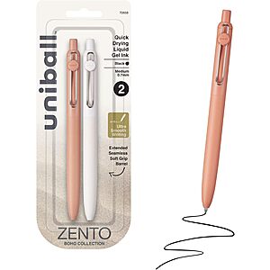 uniball&trade; Zento Gel Pens, Black Ink, 0.7mm Medium Point, 2 Count | Retractable, Smooth Writing, Quick-Drying, No Smear, No Bleed~$3.35 After Coupon & S&S @ Amazon