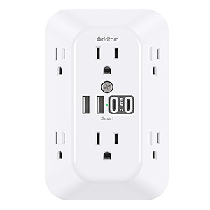 Addtam Surge Protector Outlet Extender, 6-Outlet Splitter with 4 USB Wall Charger(2 USB-C Ports), Multi Plug Wall Outlet 1800J Power Strip $8.75
