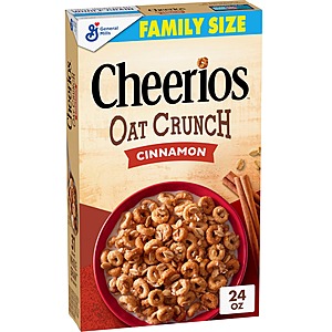 Cheerios Oat Crunch Cinnamon Cereal, Whole Grain, Family Size, 24oz $3.79 or less