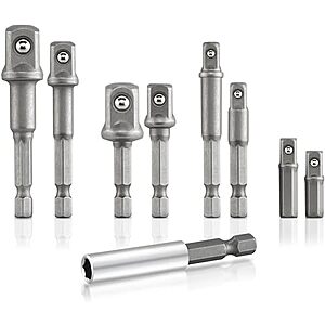 NEIKO 00257 Socket Adapter Extension Drill-Bit Set, Includes 1/4-, 3/8-, and 1/2-Inch Drives, Made with CrV Steel, 9-Piece Extension Set, Includes a Magnetic Bit Holder