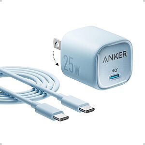 [Prime] $9.99* | Anker 25W USB-C Wall Charger Block w/ 5' USB-C Cable (Various) at Amazon