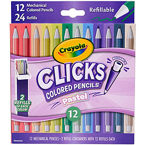 $6.36 | Crayola Clicks 2.0mm Mechanical Colored Pencil Set, 12 Pastel Colors at Amazon