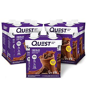 Quest Nutrition Chocolate Protein Shake, 30g Protein, 12 Count 4g Net Carbs, 1g Sugar, Creamy Chocolate Flavor, 11 fl oz, 3 Packs of 4 Count Cartons~$19.86 With S&S @ Amazon