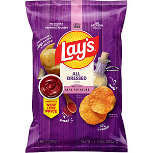 Lays 7.75oz Bagged Potato Chips (many flavor choices) 4 bags for $10, earn $2 Walmart Cash, FREE PICK UP