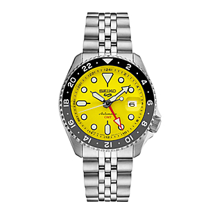 Seiko 5 Sports Automatic GMT Watch - Stainless Steel/Yellow Dial $274