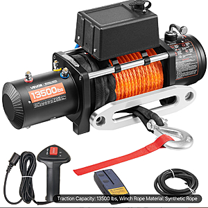 VEVOR Electric Winch, 13500 lbs Load Capacity, 12V DC Truck Winch with &Phi;3/8 in x 80 ft Synthetic Rope, Wireless & Wired Remote Control $231