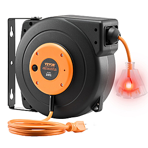 VEVOR Retractable Extension Cord Reel, 30 FT, Heavy Duty 16AWG/3C SJTOW Power Cord, with Lighted Triple Tap Outlet 10 Amp Circuit Breaker $33.06