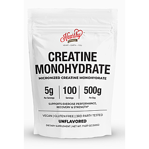 HEARTHY FOODS Creatine Monohydrate Micronized Powder 500G - 100 Servings, 5000mg Per Serving $9.89 at Hearthy Foods Inc via Amazon