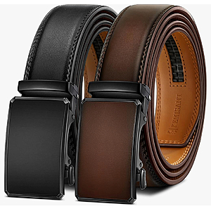 Men's Ratchet Leather Belt 2Pack-Trimmable 1 3/8"-Gift Boxed $14.99
