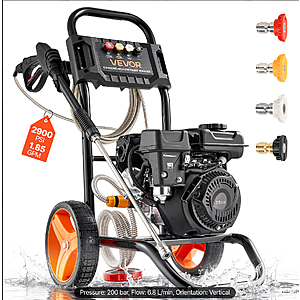 VEVOR Gas Pressure Washer 2900 PSI and 1.85 Max GPM, Upgrade Aluminum Pump with Spray Gun and Wand, 4 Nozzle Set, Gas Powered Pressure Washer $148