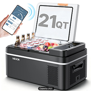 VEVOR Car Refrigerator, DC 12/24V AC100-240V Compressor Electric Cooler, -4&deg;F to 68&deg;F Car Fridge with APP Control, 21 QT $114.31