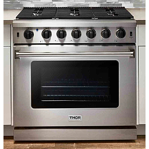 Thor Kitchen LRG3601U 36 Inch Stainless Steel Gas Convection Freestanding Range Model: LRG3601U $1249.32
