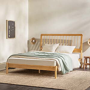 Solid wood Walker Edison Mid-Century Modern Queen Bedframe, Black or Natural Pine $99.99