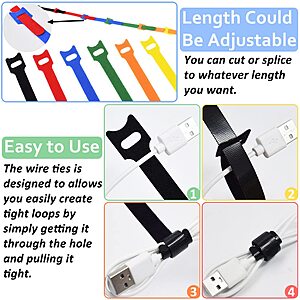 80pcs Cable Ties Reusable Multicolor Wire Ties Cable Management Cord Ties Reusable for Electronics Hook and Loop Cable Ties for Computer 4 6 8 Inch with 6 Colors $4.99