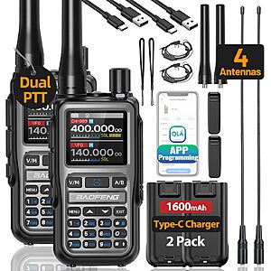 Baofeng Radio UV-5R Mini Ham Radio Long Range Handheld Two Way Radio NOAA Weather Radio Rechargeable Walkie Talkies Dual PTT APP Programming Copy Frequency 999CH with USB-C $33