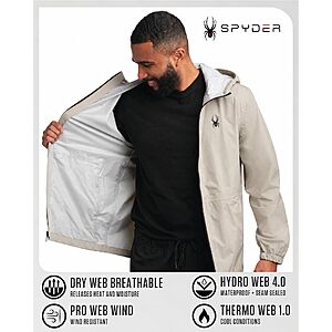 Spyder Mens Rain Jacket - Waterproof Lightweight Hooded Windbreaker $34.98 at Spyder USA via Amazon