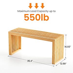 Bamboo Dining Bench 35 Inch Indoor Wooden Shoe Benches for Entryway $67.49