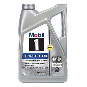 Mobil 1 Advanced Clean Full Synthetic Oil 5 QT Jug (0w-20.5w-20 and 5w30) $25.97 get $4 Walmart Cash Free Ship for Plus or Store Pick up