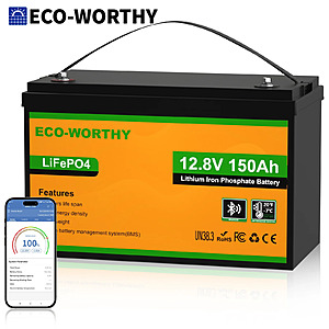 ECO-WORTHY 12V 150AH Bluetooth LiFePO4 Lithium Battery $115 at Aliexpress