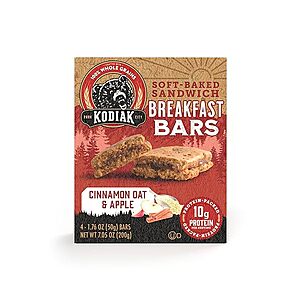 Kodiak Soft Baked Sandwich Breakfast Bar, Cinnamon Oat & Apple, 1 box (4 bars total) $2.54 at Amazon