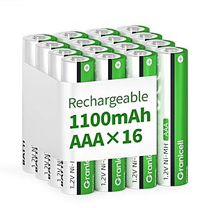 Granicell AAA Rechargeable Batteries 1100 mAh High Capacity 1300 Cycle,1.2V NiMH Low Self Discharge Triple AAA Battery,16 Pack $6