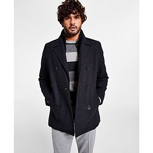 Kenneth Cole Men's Wool Blend Peacoat w/ Bib Coat (Charcoal, Sizes: S,L,XL) $35 + Free Store P/U at Macy's