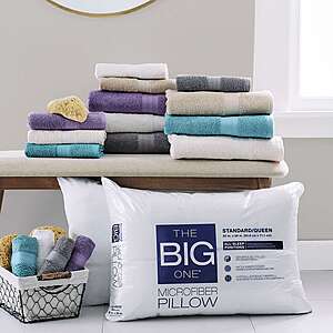 The Big One Bath Towels (Various Colors) Or The Big One Microfiber Pillow (Queen) 6 for $13.12 (2.18 each) + Free Store P/U at Kohl's Or F/S $49+