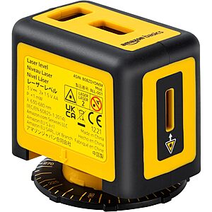 Amazon Basics 360 Degree Rotating Laser Class II Level for Picture Hanging and Home Renovation, 2 Extra-Large Backlit Bubble Vials, 16 ft / 192 in, Yellow/Black
