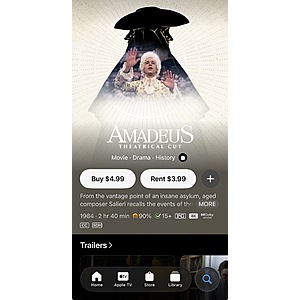 Amadeus theatrical cut Apple TV $4.99