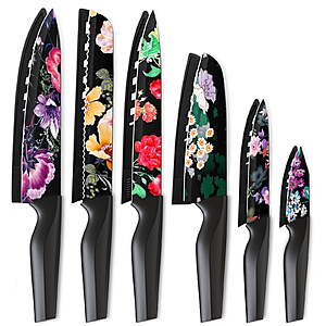 Astercook 6 Piece Flower Kitchen Knife Set, German High Carbon Stainless Steel Knives Sets with 6 Blade Guards Dishwasher Safe, Perfect Gifts for Kitchen $14.99