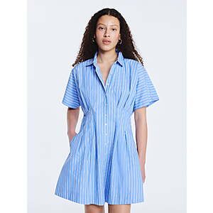 Free Assembly Women's Cotton Corset Mini Shirtdress with Short Sleeves, Sizes XS-XXL $14