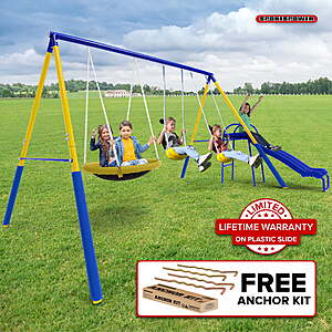 Sportspower Super Saucer Metal Swing Set with 2 Swings, 2-Person Saucer Swing, & 5FT Slide, Outdoor Backyard Fun for Kids Aged 3-8, BONUS Anchor Kit $169.99
