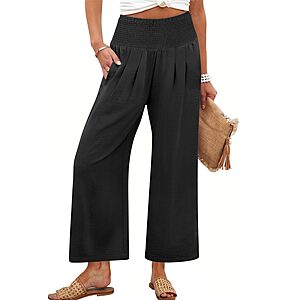 ANRABESS Womens Pants Wide Leg High Waisted Palazzo Pants Summer Flowy Beach Lounge Casual Trousers with Pockets Black Medium
