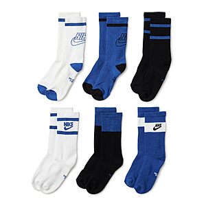 Nike Unisex Kids Everyday Cushioned Crew Socks (6 Pairs), White/Black/Game Royal, Medium