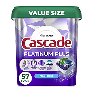[S&S] 3 Count Cascade Platinum Plus Dishwasher Pods, Dishwasher Detergent, Dish Detergent Soap, Fresh, 57 Count