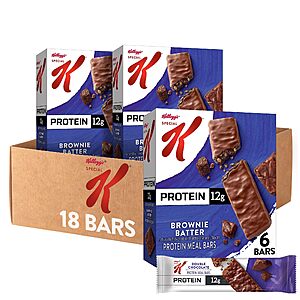 Special K Bar Protein Meal Bars, 12g Protein Snacks, Meal Replacement, Brownie Batter (3 Boxes, 18 Bars)