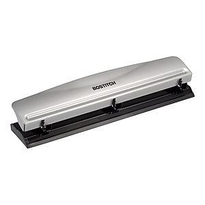 Bostitch Office Premium 3 Hole Punch, 12 Sheet Capacity, Metal, Rubber Base, Easy-Clean Tray, Silver $7.97 @Amazon