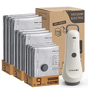 IVOODi Travel Vacuum Bags with Electric Pump, Compression 9-Piece $17.98