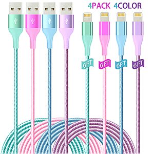 iPhone Charger 4Pack 6 FT Apple MFi Certified Lightning Cable Fast Charging iPhone Charger Cord Colorful Nylon Braided for iPhone iPad and More $4.99