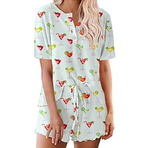 Ekouaer Pajamas Set for Women Short Sleeve Lounge Set 2 Piece Loungewear PJs Soft Cute Lightweight Sleepwear $9.99
