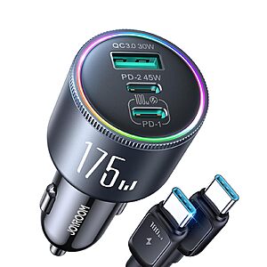 JOYROOM 175W Super Fast Car Charger [GaN] 3-Port Car Charger USB C Fast Charge with USB-C Cable $12.39