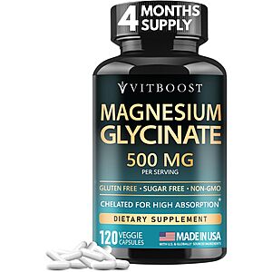 [S&S] VITBOOST Magnesium Glycinate 500mg - Support Sleep 120 Veggie Capsules $7.96